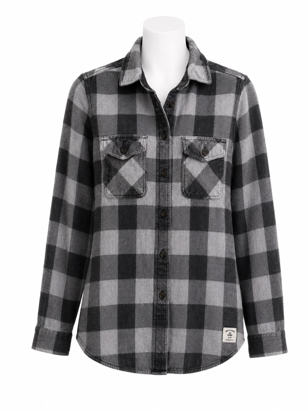 Size XS Roots Women’s Black Gray Buffalo Plaid Flannel Button Up Shirt Cotton